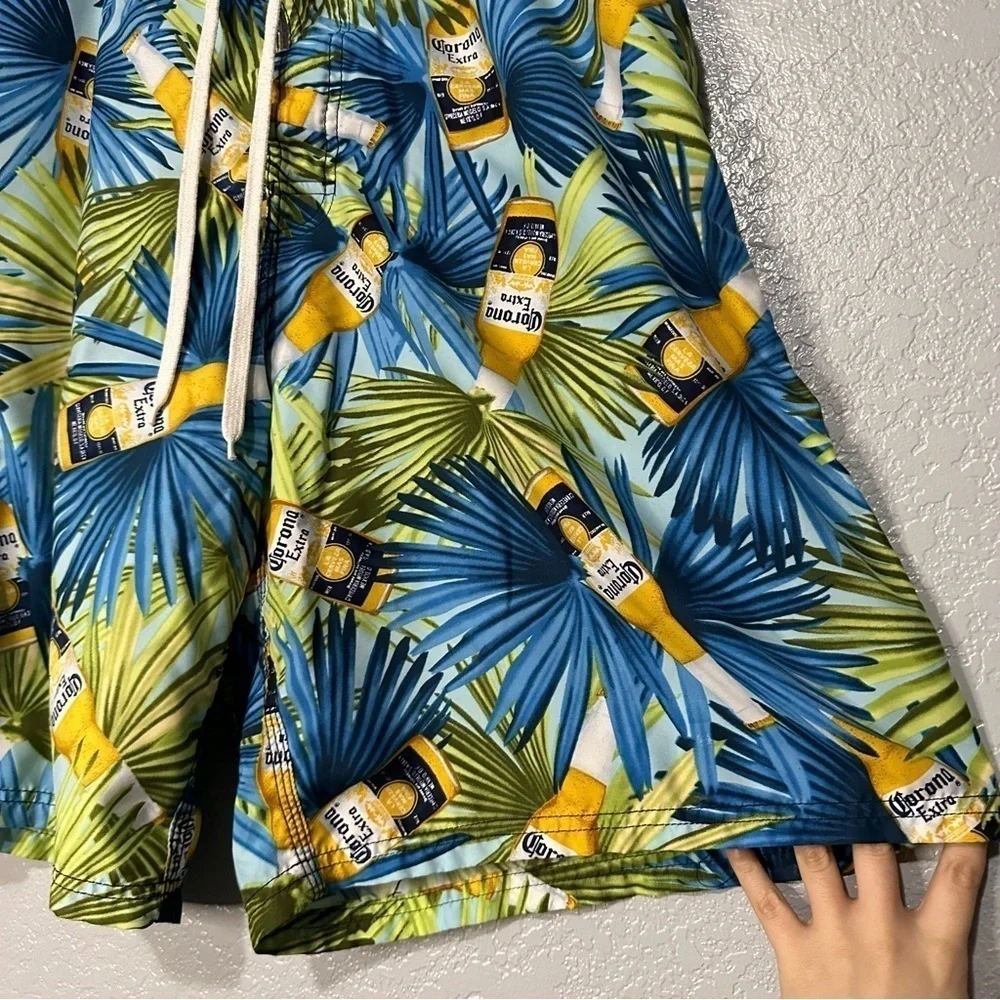 Corona Beer Blue Swim Trunks‎ Tropical Summer Shorts Beach Palm Trees 38